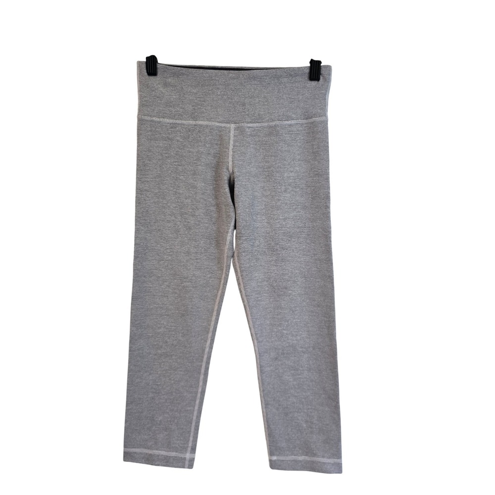 Lululemon Wunder Under Crop Leggings Grey White Space Dye Striped Size 4 Yoga